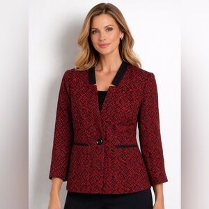 Kasper Women's Geometric Red and Black Blazer
